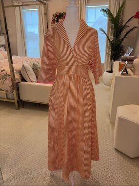 Gretchen Scott Designs June Midi Dress Orange and White Striped